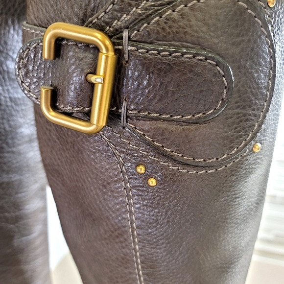 Unbelievable Price Reduction Chloe Gold Buckles Knee High Chucky Heal Chocolate - Picture 2 of 12